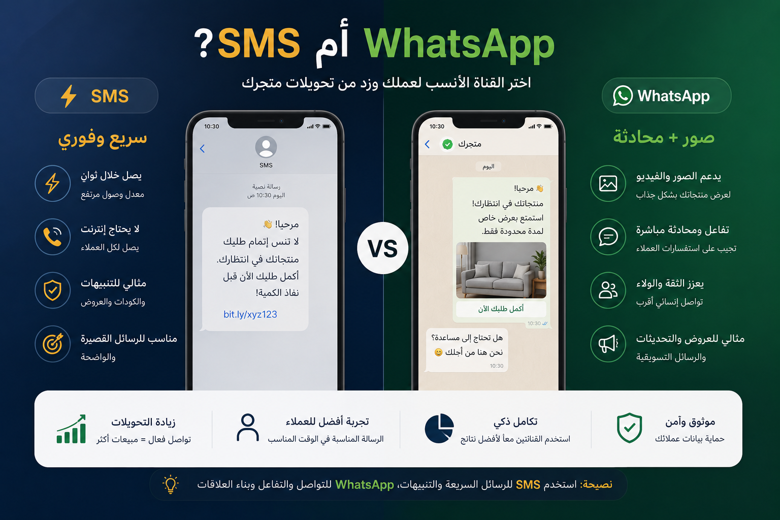 SMS vs WhatsApp للمتاجر الإلكترونية
