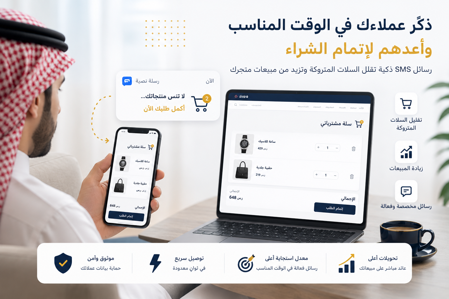 تقليل السلات المتروكة باستخدام SMS للمتاجر الإلكترونية