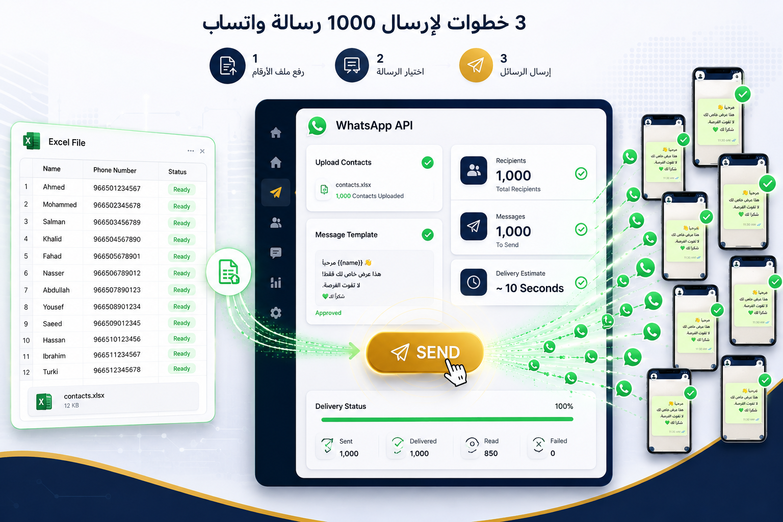 ارسال 1000 رسالة واتساب جماعية عبر WhatsApp API